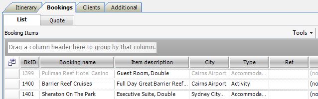 Itineraries - Bookings - List