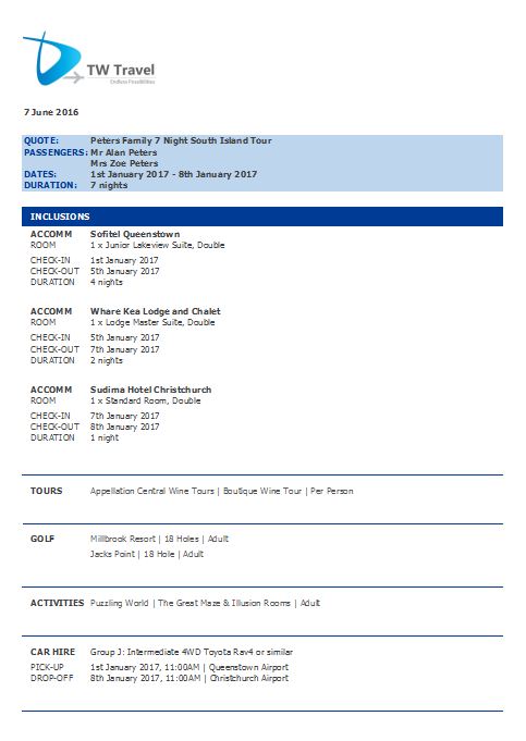 Itineray Template 4 cover page